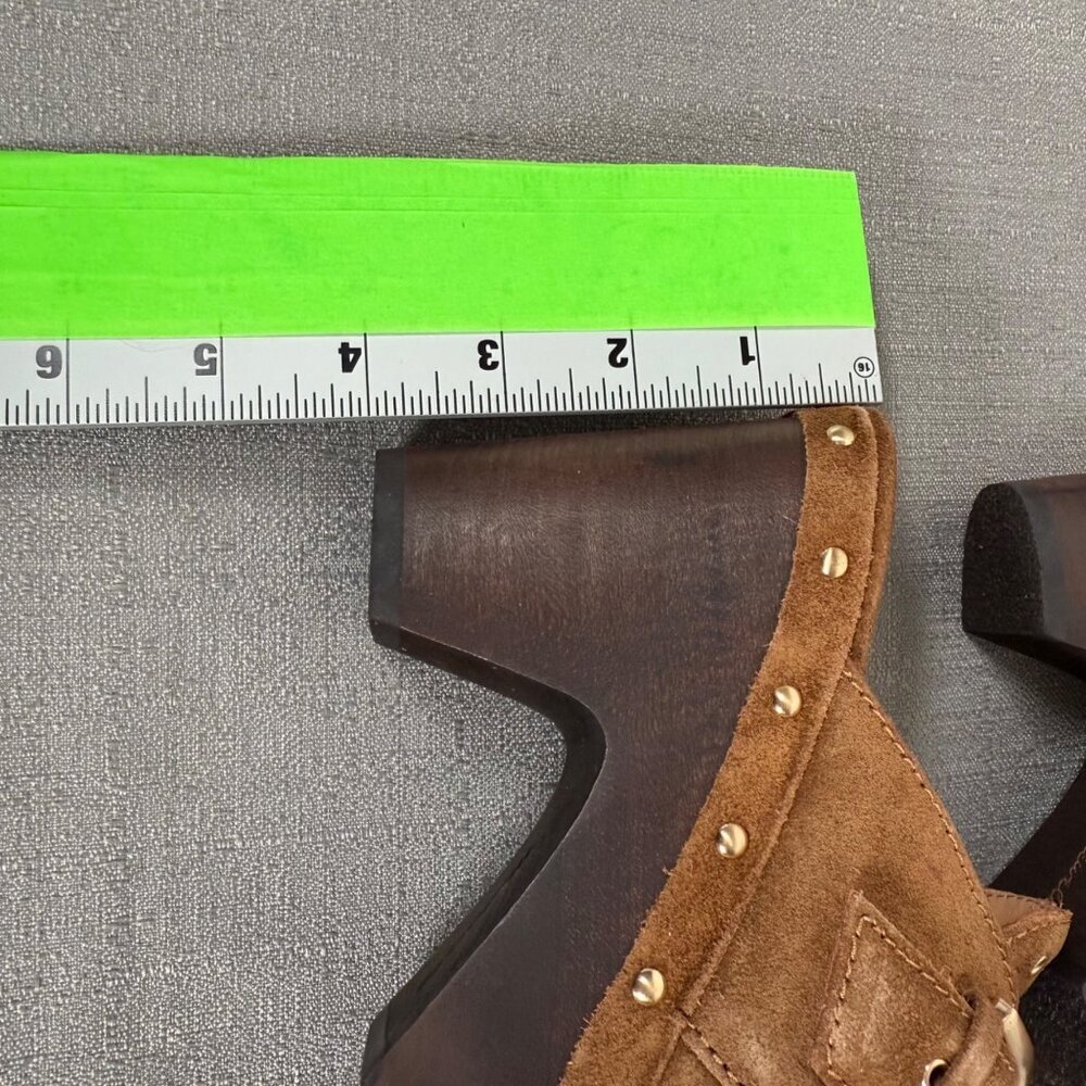 Madewell The Wes Buckle-Strap Clog Brown Suede Gold Studded Heels Platform 7 - Picture 8 of 16